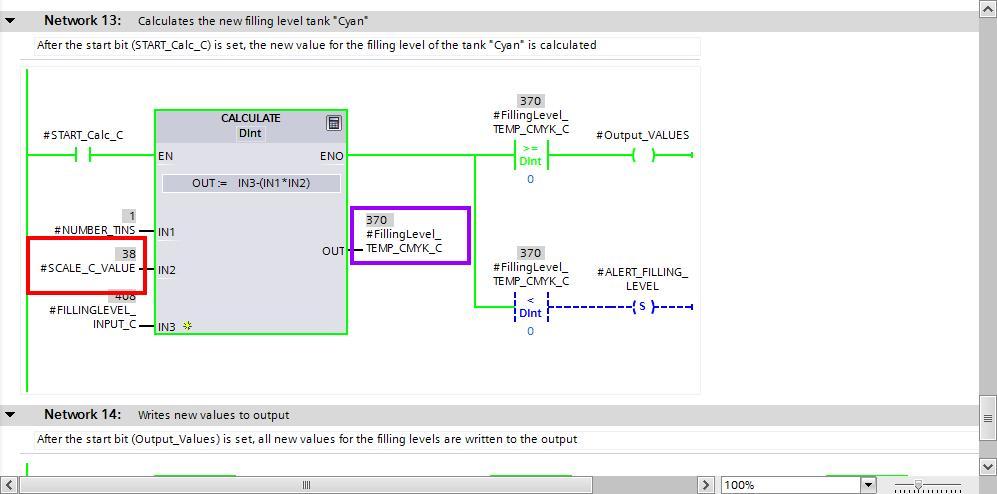Gambar 4.15 Monitoring mode program kalkulasi nilai level baru tangki Cyan Gambar 4.