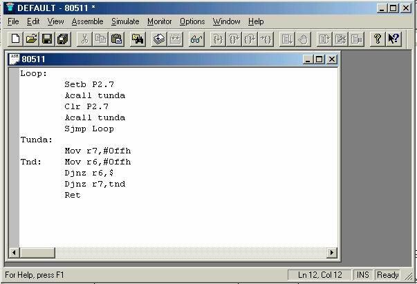2.2.2 Software 8051 Editor, Assembler, Simulator (IDE) Instruksi-instruksi yang merupakan bahasa assembly tersebut dituliskan pada sebuah editor, yaitu 8051 editor, assembler, simulator (IDE).