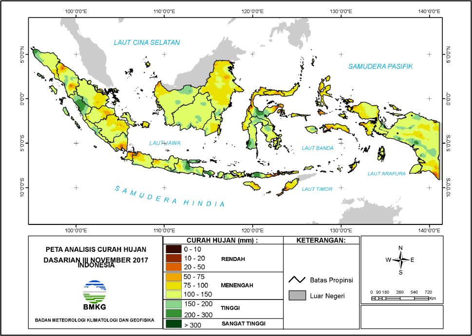 ANALISIS CURAH DAN SIFAT HUJAN DASARIAN III NOVEMBER 2017 Umumnya curah hujan pada Das III November 2017 <50 mm/das (rendah) terjadi di spot-spot Sumut, Lampung; sebagian Banten, DKI; spot-spot NTT,