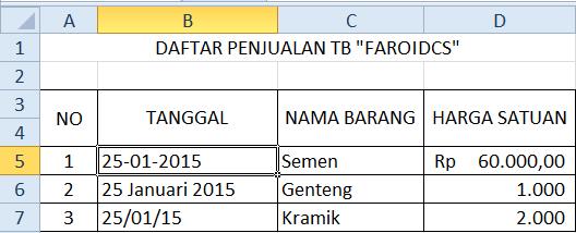 Klik Rp Indonesia *Kita bisa memilih macam-macam format dengan klik More Accounting Format Mengatur format tanggal Secara settingan biasanya format tanggal langsung seperti tampak pada nomor 1 ketika