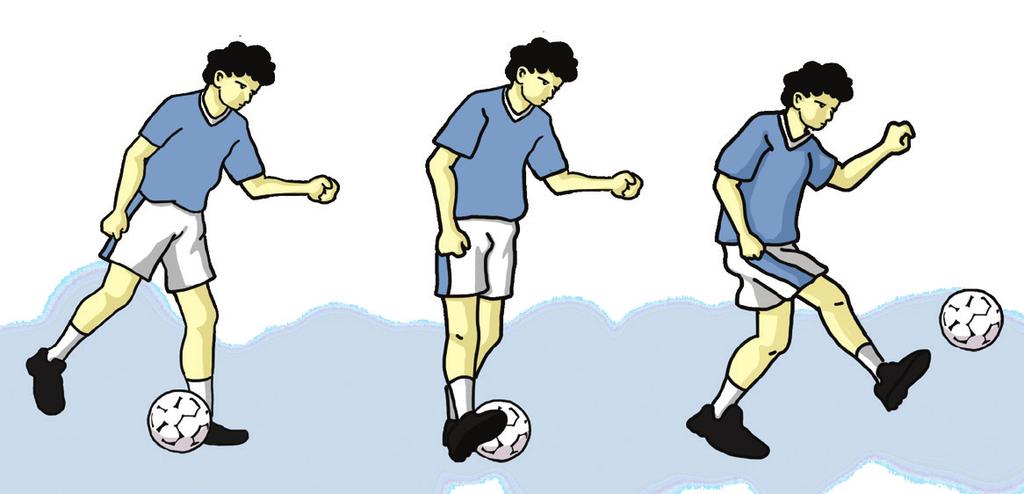 3) Akhir gerakan mengumpan bola dengan punggung kaki a) Bawa berat badan ke depan bersamaan kaki yang digunakan menendang diletakkan di depan. b) Pandangan ke depan. Gambar 1.