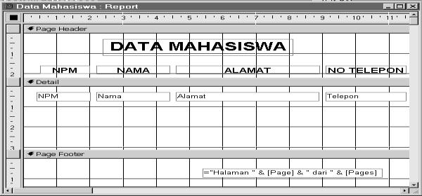 MAHASISWA), kemudian untuk mengganti bentuk hurufnya, klik kanan Label judul Report dan pilih Properties, kemudian ubah isi kotak Font Size menjadi 16, Font Weight menjadi Bold dan Text Align menjadi