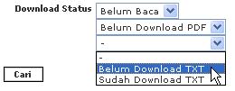 o Pada Kolom Download Status ada tiga baris kriterianya : Gambar 6.3 ComboBox Search Download Status PO Baris Pertama : Belum Baca : PO tersebut belum pernah dilihat ke detail PO-nya (per SKU).