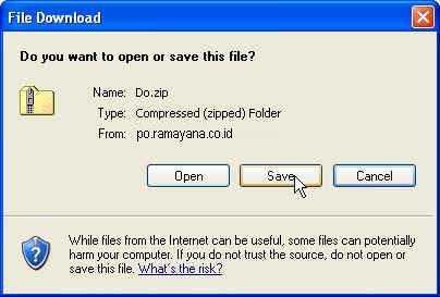 Zip tersebut harus diletakkan. Anda dapat meletakkan file tersebut di direktori C:/PO_RMY lalu tekan tombol Save.