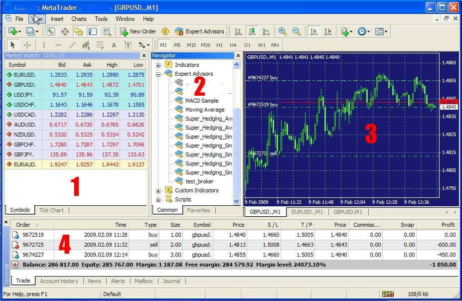WINDOW UTAMA METATRADER 6 Window 1 : Market Watch (Ctrl-M) Berisi harga sekarang (Bid / Ask), High Low harian (daily), dan jam server Window 2 : Navigator (Ctrl-N) Berisi List Account (Demo & Live),
