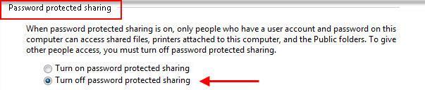 4. Sorot kebawah, pada pilihan "Password Protect Sharing" pilih