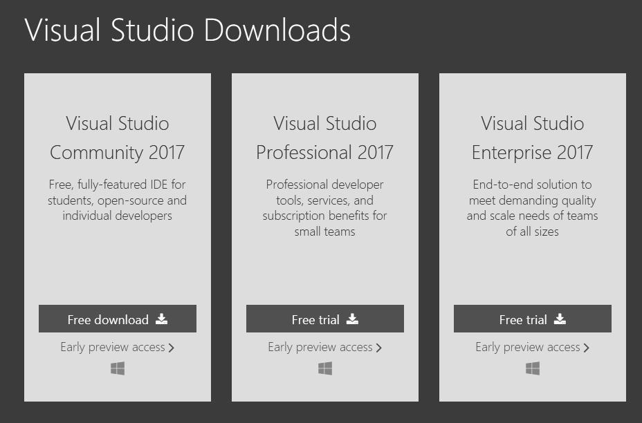 Gambar 1.1 Mengunduh Visual Studio Community 2017 Sedangkan untuk MS Access, karena berada satu paket dengan MS Access maka diasumsikan Anda memiliki software tersebut.