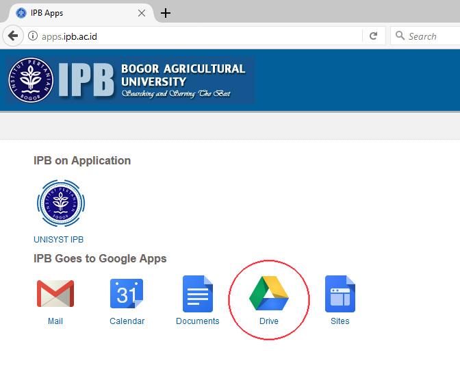 Cara Sharing File pdf atau Foto di Google Drive tanpa perlu Add Email Peserta: 1. Buka apps.ipb.ac.