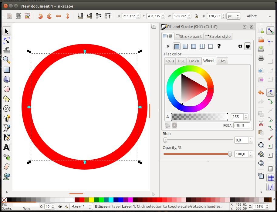 kemudian kita membuat duplikat lingkaran merah ini dengan cara menekan Ctrl-D atau pada menu : Edit Duplicate, setelah itu berikan warna