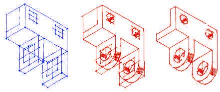 Gambar 4.28 Penunjukan garis bentuk sket isometrik e) Sket miring Sket miring memperlihatkan bidang mukanya tanpa perubahan, bentuk dalam bentuknya yang sejati.