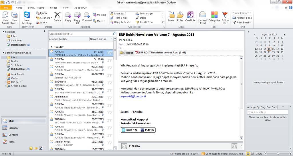 Tampilan Microsoft Office Outlook Outlook 2010 Membuat email baru Reply Membalas email hanya kepada pengirim Reply All Membalas email kepada seluruh alamat yang telah menerima