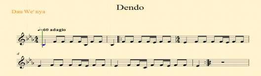 Dalam musik Dendo, instrumen Dau terbagi menjadi 2 yaitu Dau We nya dan Dau Na nya. Dau sangat berperan penting karena instrumen ini menjadi melodi utama dalam musik Dendo tersebut.