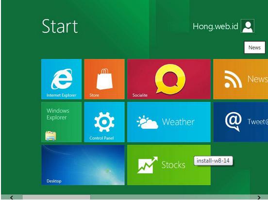 Setelah semuanya di setup, maka kita akan disuguhkan tampilan Desktop Windows8. Selamat! Anda sekarang telah berhasil menginstal Windows 8 edisi Pengembang di komputer Anda.