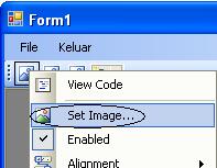 Double klik Button yang pertama dan ketik kode program berikut ini : Private Sub ToolStripButton1_Click_1(ByVal sender As System.Object, ByVal e As System.EventArgs) Handles ToolStripButton1.