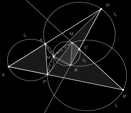 Sehingga lingkaran, dan berpotongan pada titik M atau titik Miquel. Teorema 2 Diberikan sebarang segiempat tak konveks.