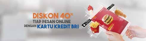 Promo Resto Diskon Diskon 40% Selasa Hemat Diskon 30% dengan Kartu Kredit BRI McDonald s.