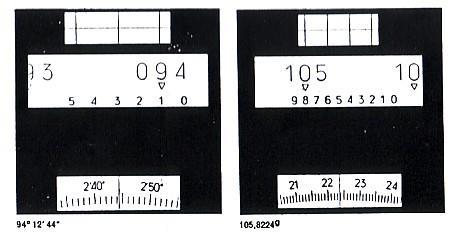 Bab II : Alat Ukur Sudut Gambar 22 Dalam bidang pandangan mikroskop pembaca timbul pada segiempat atas lingkaran kiri dan kanan berskala.