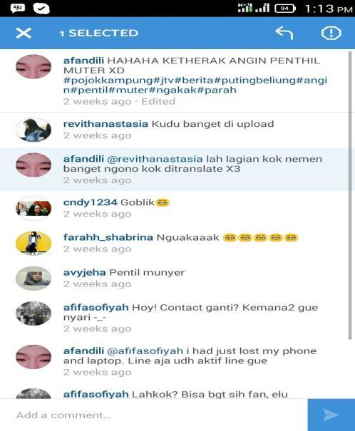 6 Gambar 1.2 Screenshot Comment Tayangan Video di Instagram Sumber : http://instagram.