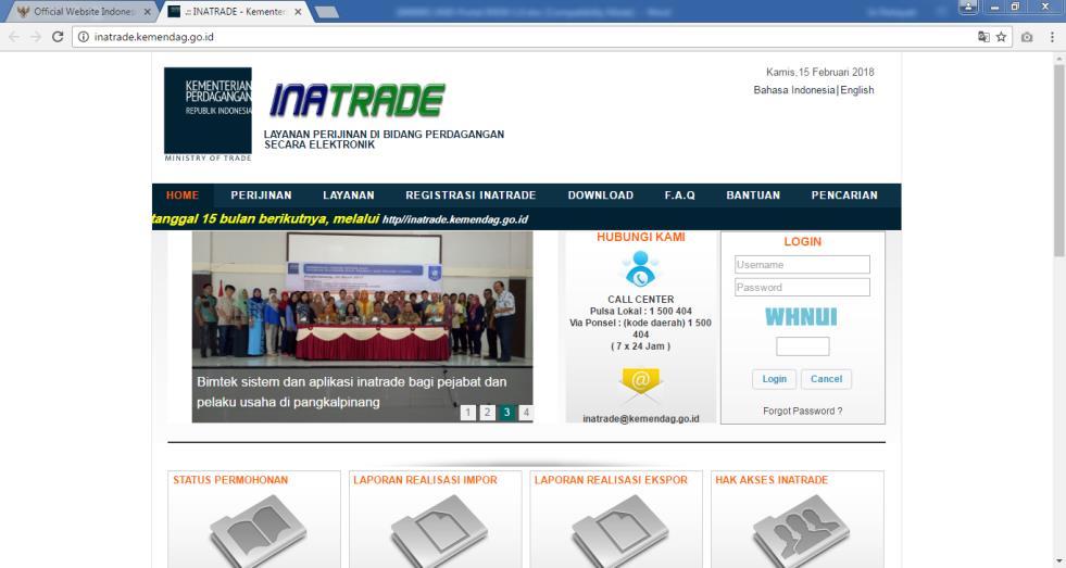 Aplikasi akan menampilkan halaman utama INATRADE