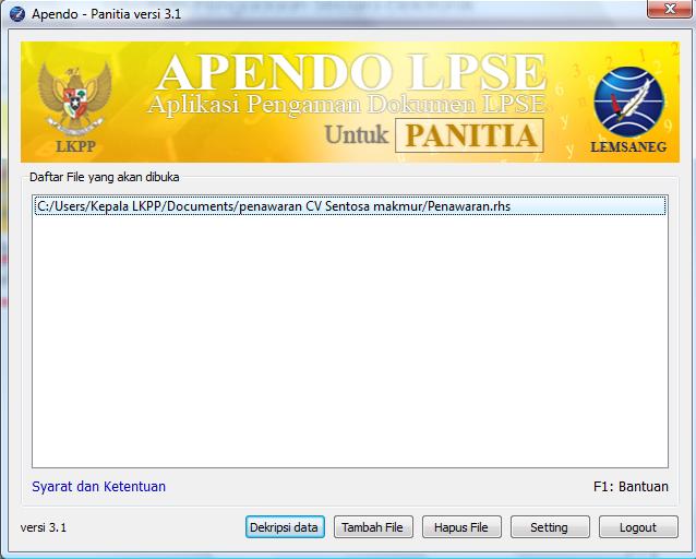 Gambar Apendo Panitia Hapus File Lalu akan tampil konfirmasi