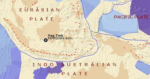 Indo-plate Peta Tektonik dan Gunung Berapi di Indonesia.
