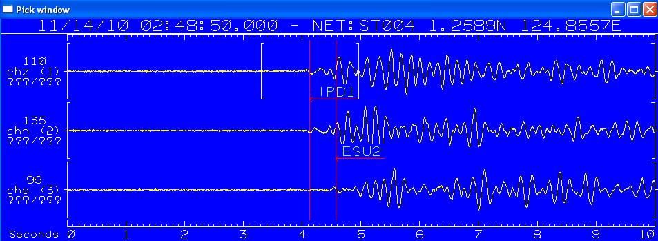 47 amplitudo yang memiliki besar yang hampir sama dengan noise sebelum terjadinya gelombang P.