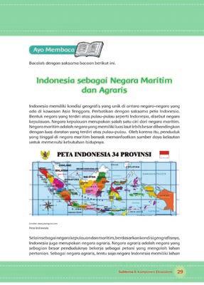 Dengan bimbingan guru, siswa menggarisbawahi informasi-informasi penting yang berkaitan dengan keunikan Indonesia sebagai negara maritim dan agraris.