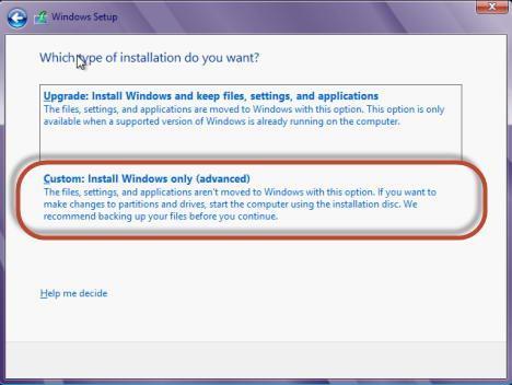 ingin menginstal Windows 8. Pilih partisi yang Anda inginkan dan klik Next.