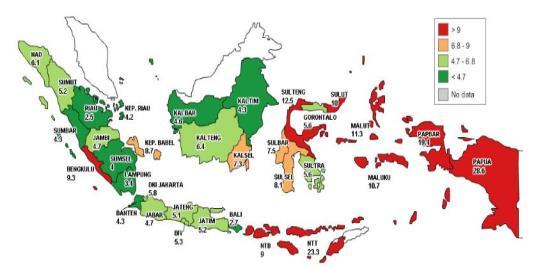 2 Papua Barat 19.4%, Sulawesi Tengah 12.5%, dan Maluku Utara 11.3%.