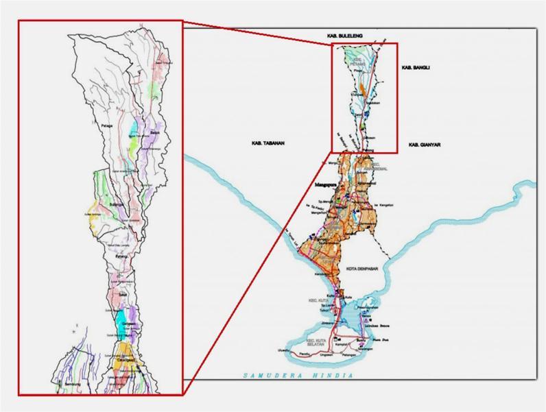 12 Gambar 2. Peta wilayah Kecamatan Petang, Kabupaten Badung (BMAIR, 2012). Kecamatan Petang terletak di utara Kabupaten Badung tepatnya antara 8º14 17 - L8º28 25 LS dan 115º11 01-115º15 09 BT.