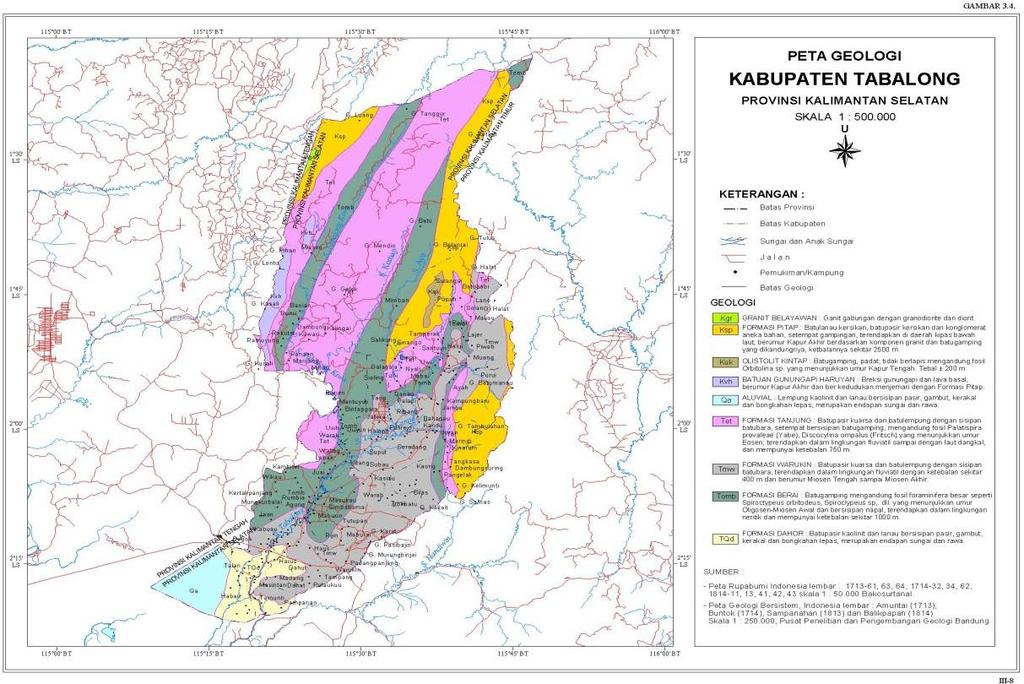 27 Gambar 7 Peta geologi Kabupaten Tabalong, Kalimantan Selatan 4.