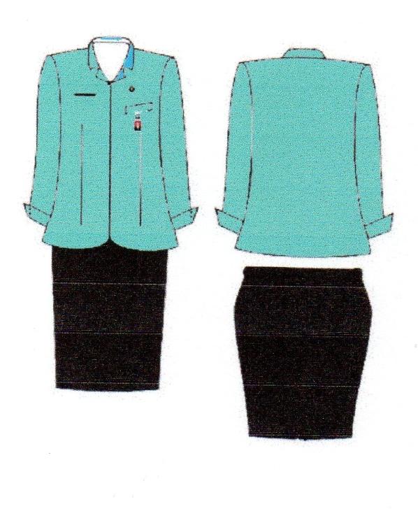 Baju warna Biru Toska dengan kerah leher baju tegak model tegak. 2.