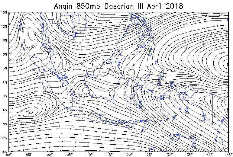 belokan angin terjadi di sekitar Bengkulu, Kepulauan Bangka Belitung, Maluku, Papua Barat dan Papua Bag. Tengah yang mendukung pembentukan awan hujan di wilayah-wilayah tersebut.