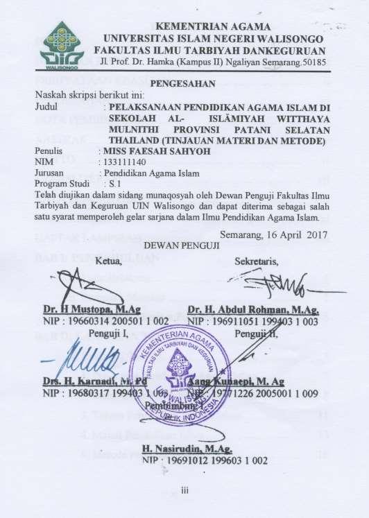 KEMENTRIAN AGAMA UNIVERSITAS ISLAM NEGERI WALISONGO FAKULTAS ILMU TARBIYAH DANKEGURUAN Jl. Prof. Dr. Hamka (Kampus II) Ngaliyan Semarang.