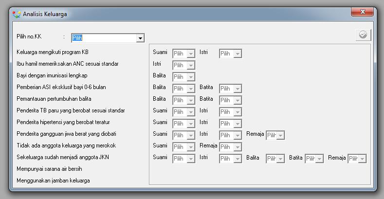 Gambar 7. Tampilan Form Analisis Keluarga d. Menu File Menu File terdiri dari dua menu yaitu submenu Cetak Laporan dan submenu Exit.