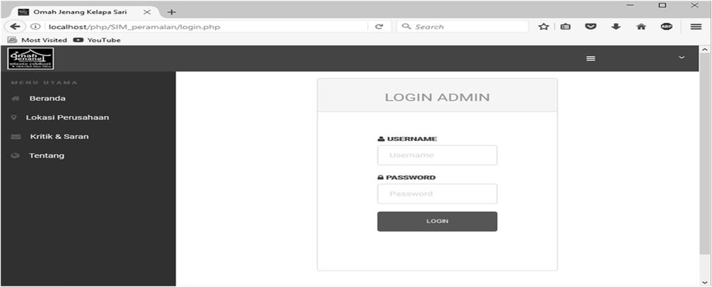 sebenarnya. Adapun tampilan setiap halaman aplikasi sebagai berikut. 1. Tampilan Halaman Login Admin Halaman login admin merupakan halaman form login untuk admin/user.