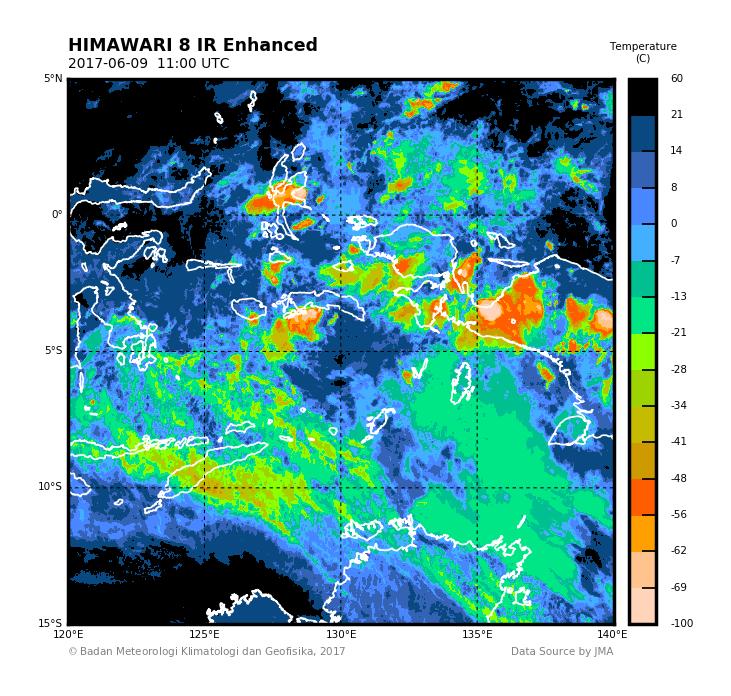 Gambar 9. Citra satelit EH pukul 09.00-12.00 UTC 7.KESIMPULAN 1.Berdasarkan analisis cuaca skala global, suhu permukaan laut (SST) di wilayah perairan wilayah Maluku relatif cukup hangat.