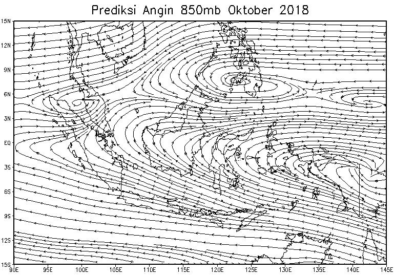 PREDIKSI ANGIN BULANAN LAP 850MB : Pertemuan Angin Prediksi Angin Tiga Bulan (Okt-Nov-Des 2018):