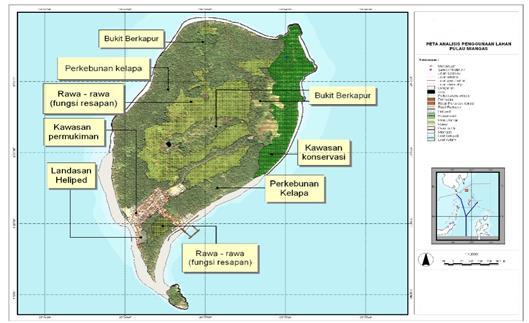 Gambar 5 Plot pulau Miangas berdasarkan penggunaan lahan Gambar 6 Penyebaran permukiman Berdasarkan hasil perhitungan alternatif II Konsep optimis lebih baik dari alternatif lainnya khususnya